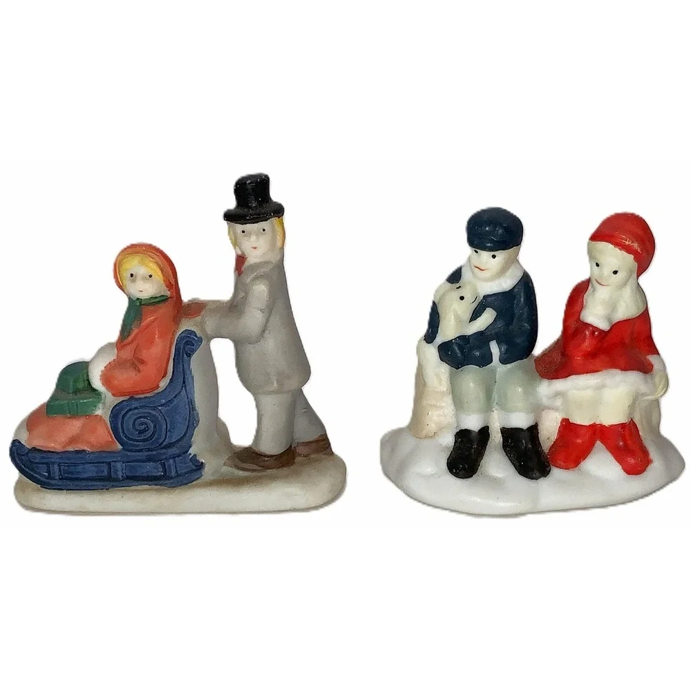 14 Christmas, Train Village Figures Oldtime Vendors Town Folk Porcelain Avg 2.5